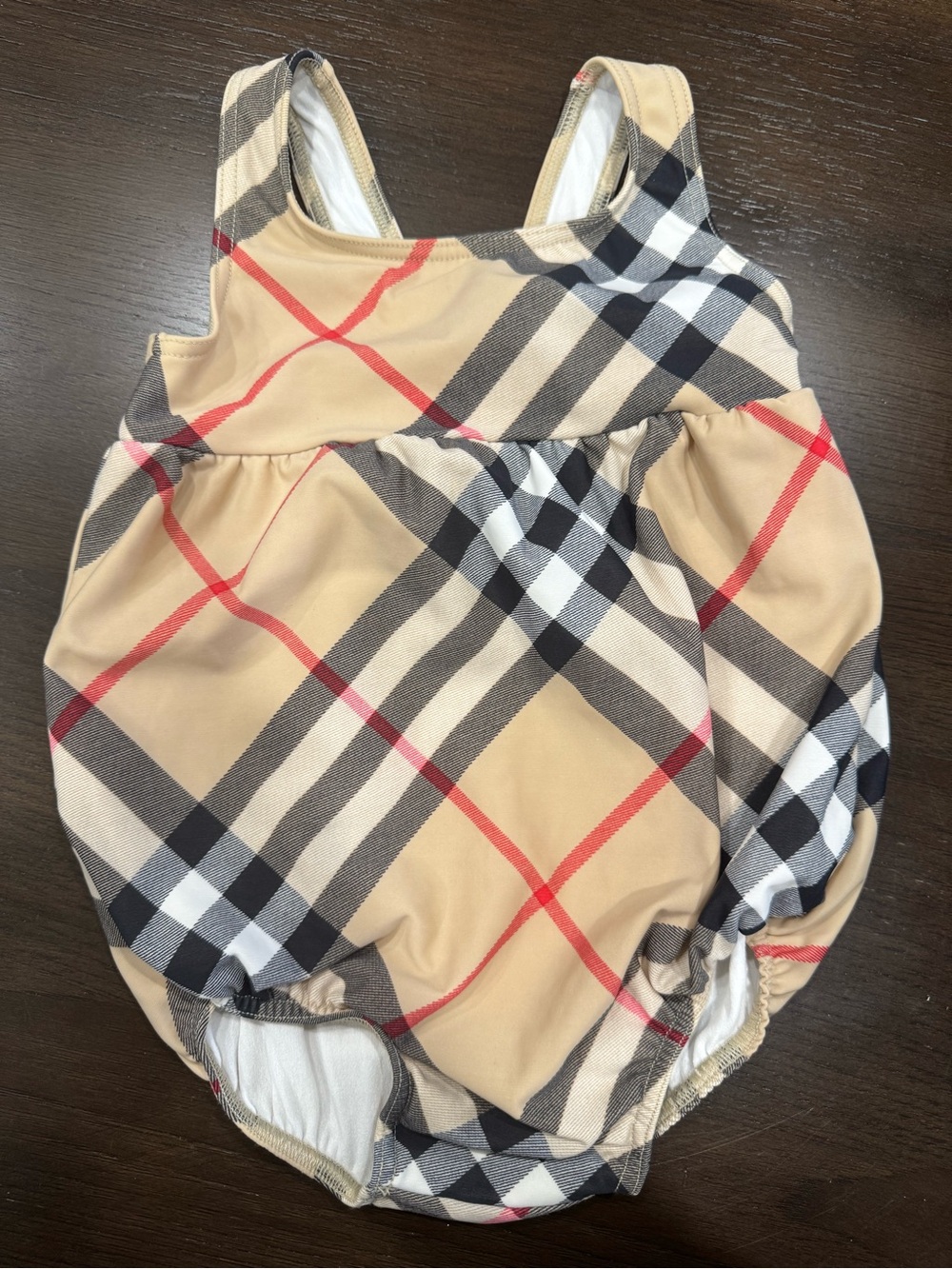 Burberry Children Nova Check One Piece Swimsuit Size 2Y 90/52 Beige Plaid Bow